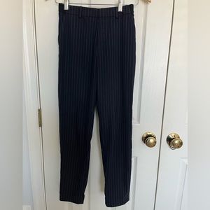 Classic Navy Pinstripe Trousers (Uniqlo)